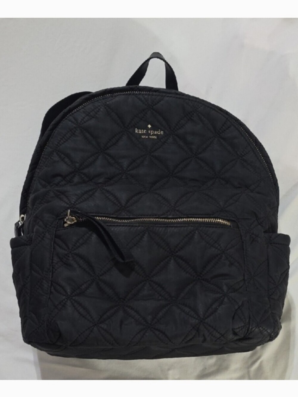Kate Spade New York Black Quilted Nylon Backpack Gold Zip Travel Laptop Bag - Picture 2 of 10